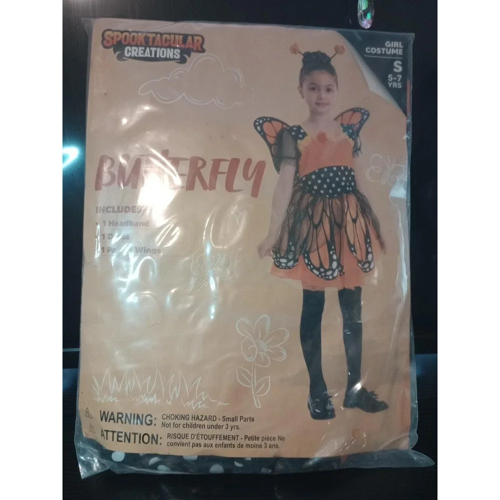 Spooktacular Creations Butterfly Costume Girls Size S 5-7 Dress Wings Headband
